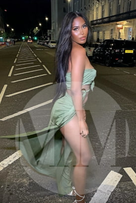 Sexy black girl in a London street wearing a short dress