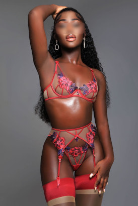 Sexy slim gym toned black girl in a red lingerie set